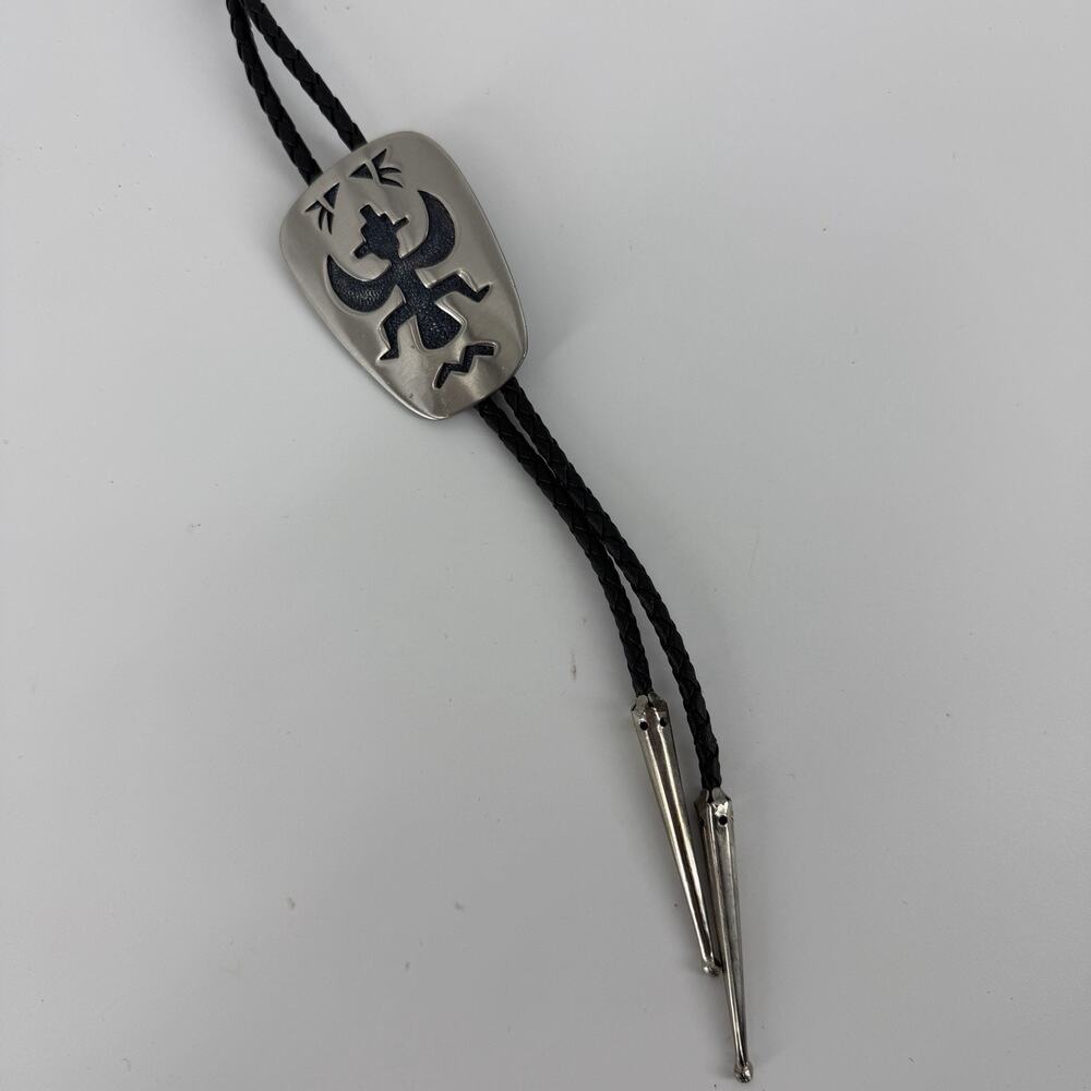Vintage 70s Southwestern Jewelry Florenta Pewter Iconography BOLO Tie